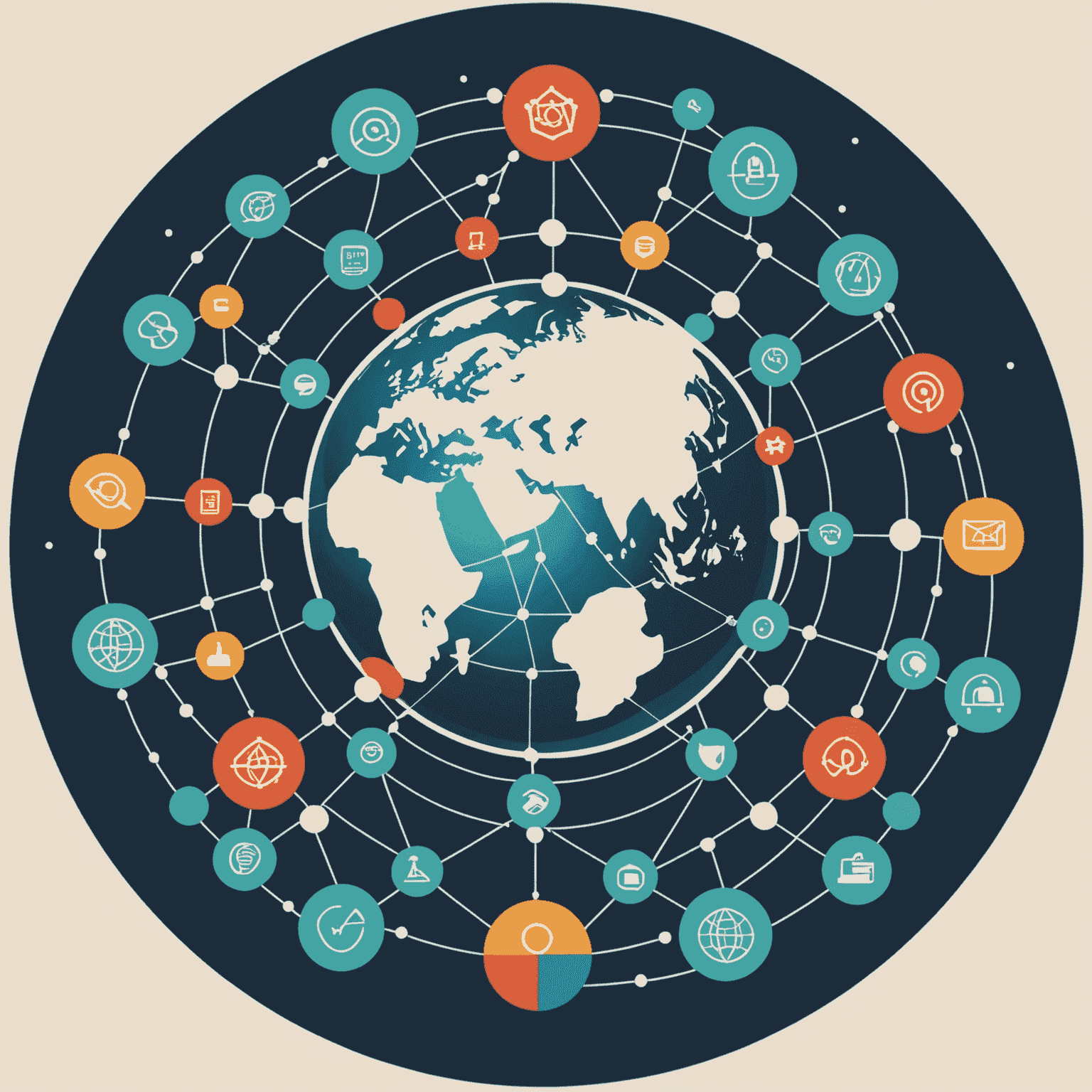 Remote Team Productivity Solutions logo featuring a stylized globe with interconnected nodes, symbolizing global teamwork