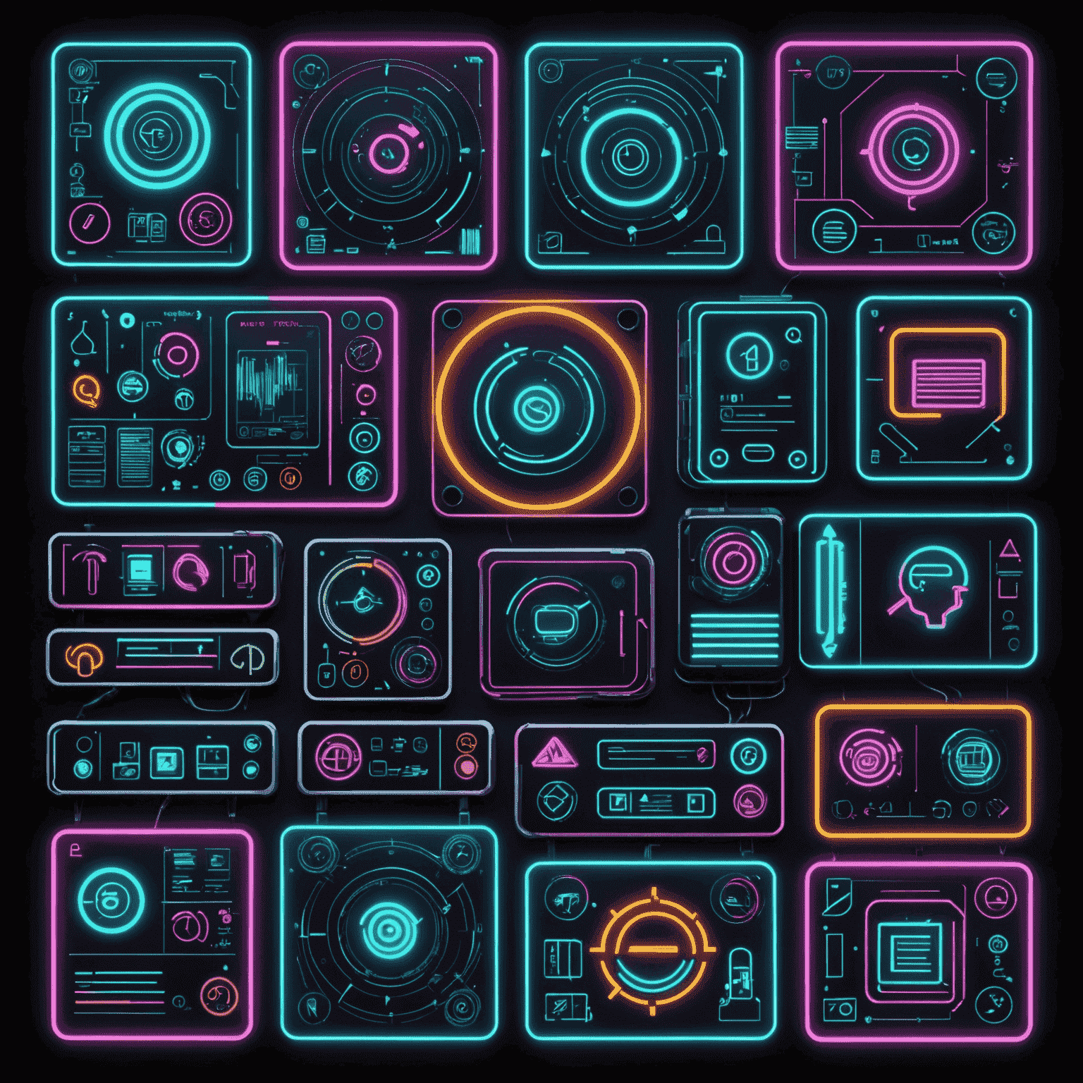 Collage of various collaboration tool interfaces with neon highlights