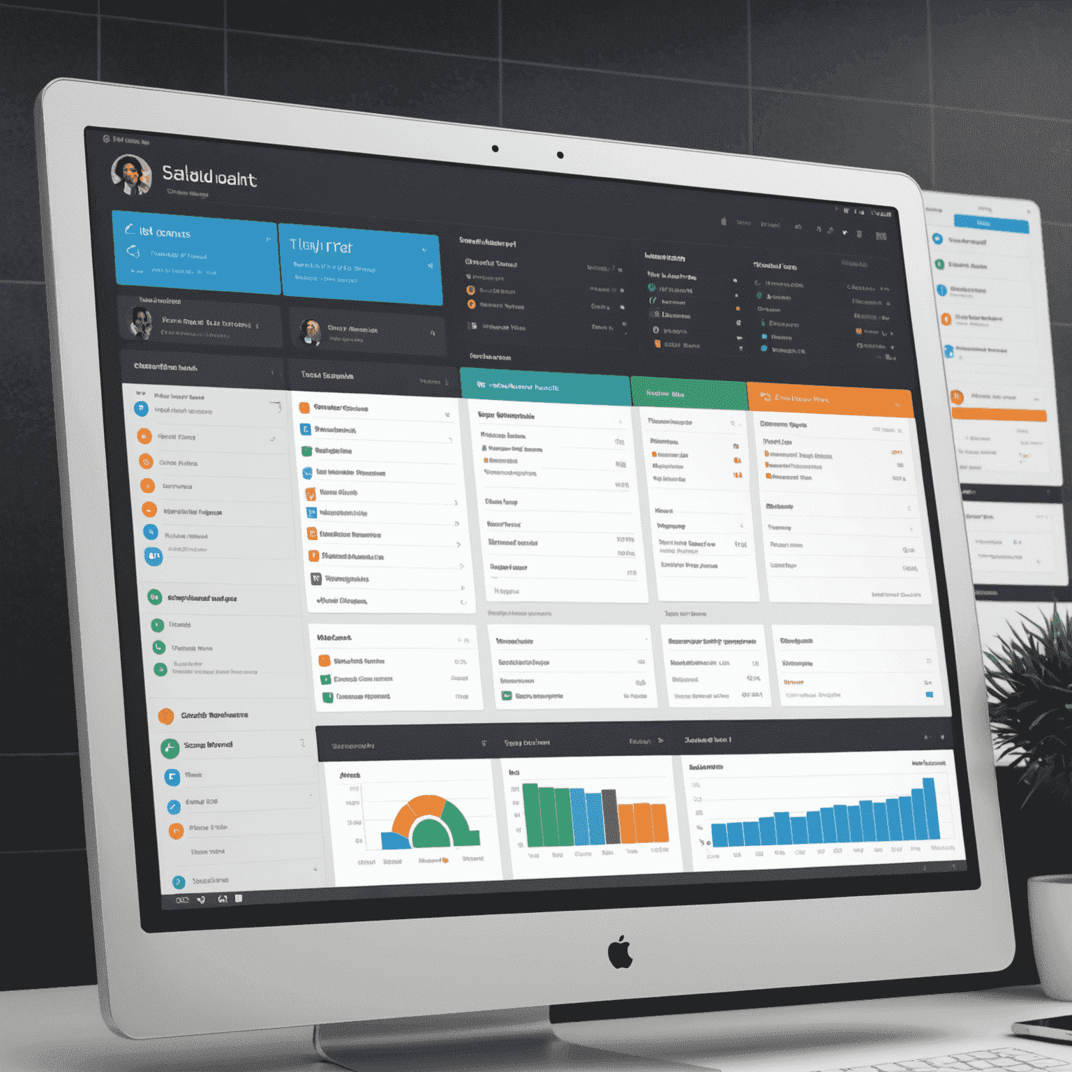 A sleek project management dashboard showing task lists, Gantt charts, and team member avatars