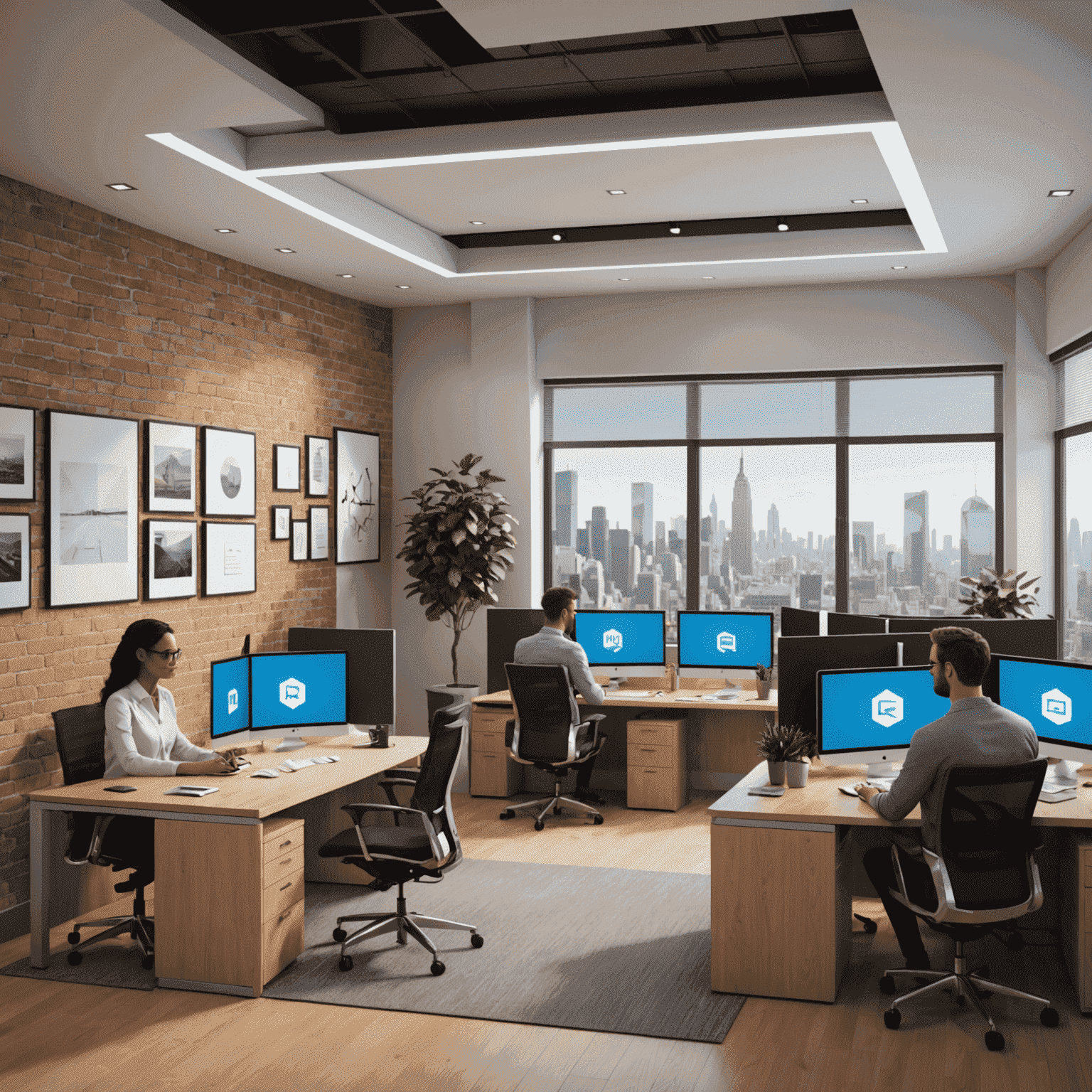 A virtual office space with avatars representing team members, showing different 'rooms' for collaboration